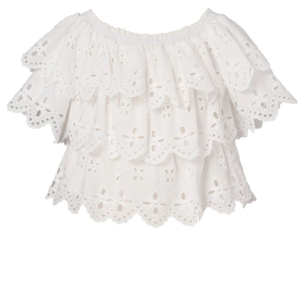 Hannah Banana White Eyelet Cotton Girls Peasant Cottagecore Top Blouse Sz 12 Nwt